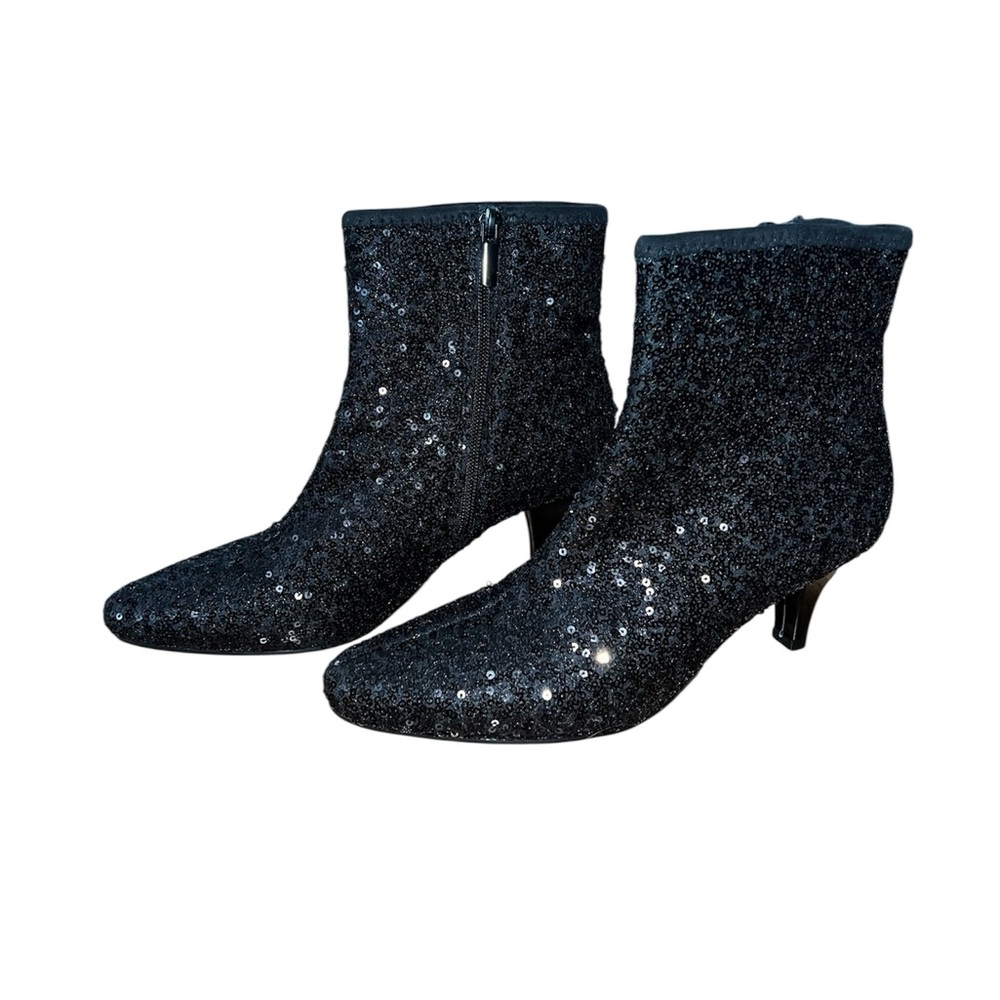 Impo Sequin Stretch Dress Booties, Black Size 6.5M